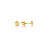 Aretes abridores de oro 18k para recién nacida de perfil con diseño de estrella pequeña de 0.4 cm, cierre seguro de presión.