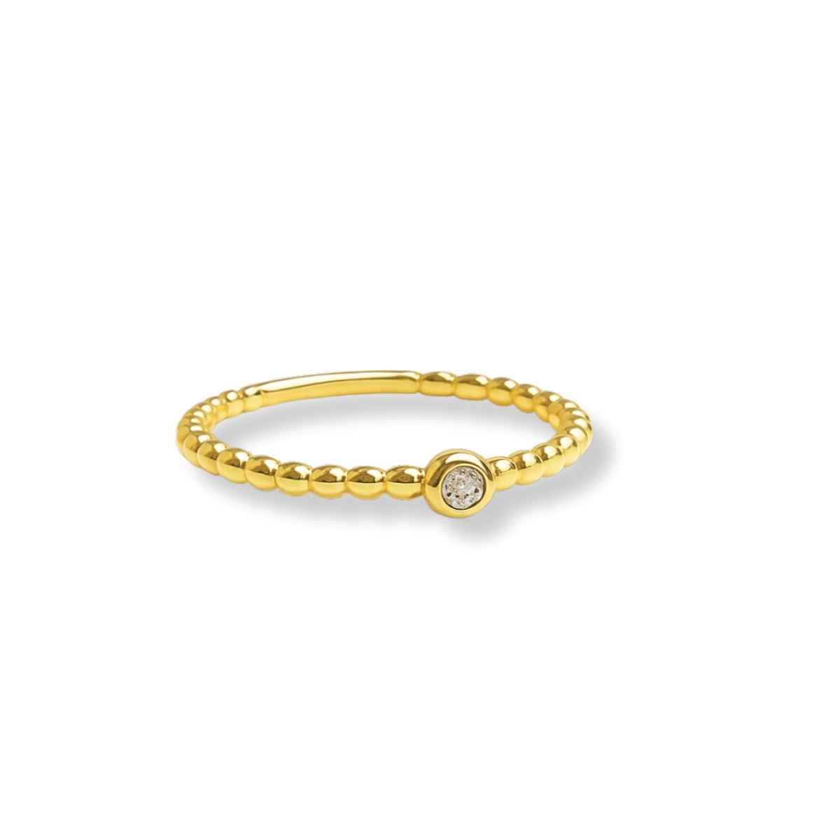 Anillo ajustable de bolitas de cristal y oro laminado para mujer de Ambar joyería