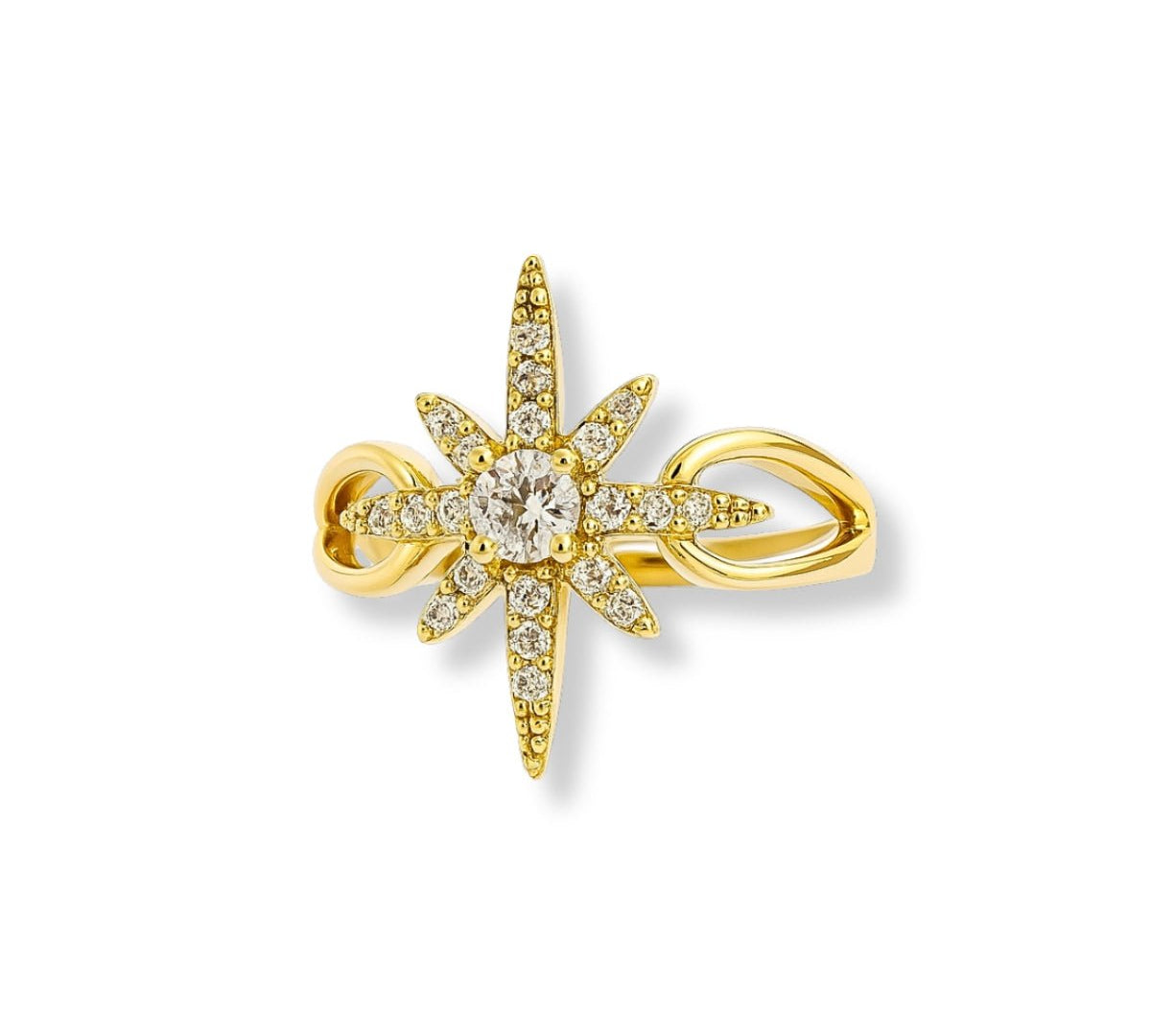 anillo estrella polar con cristales elaborado  en oro laminado de AMBAR Joyería