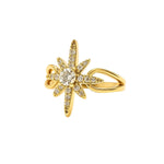 anillo estrella polar con cristales de lado elaborado  en oro laminado de AMBAR Joyería