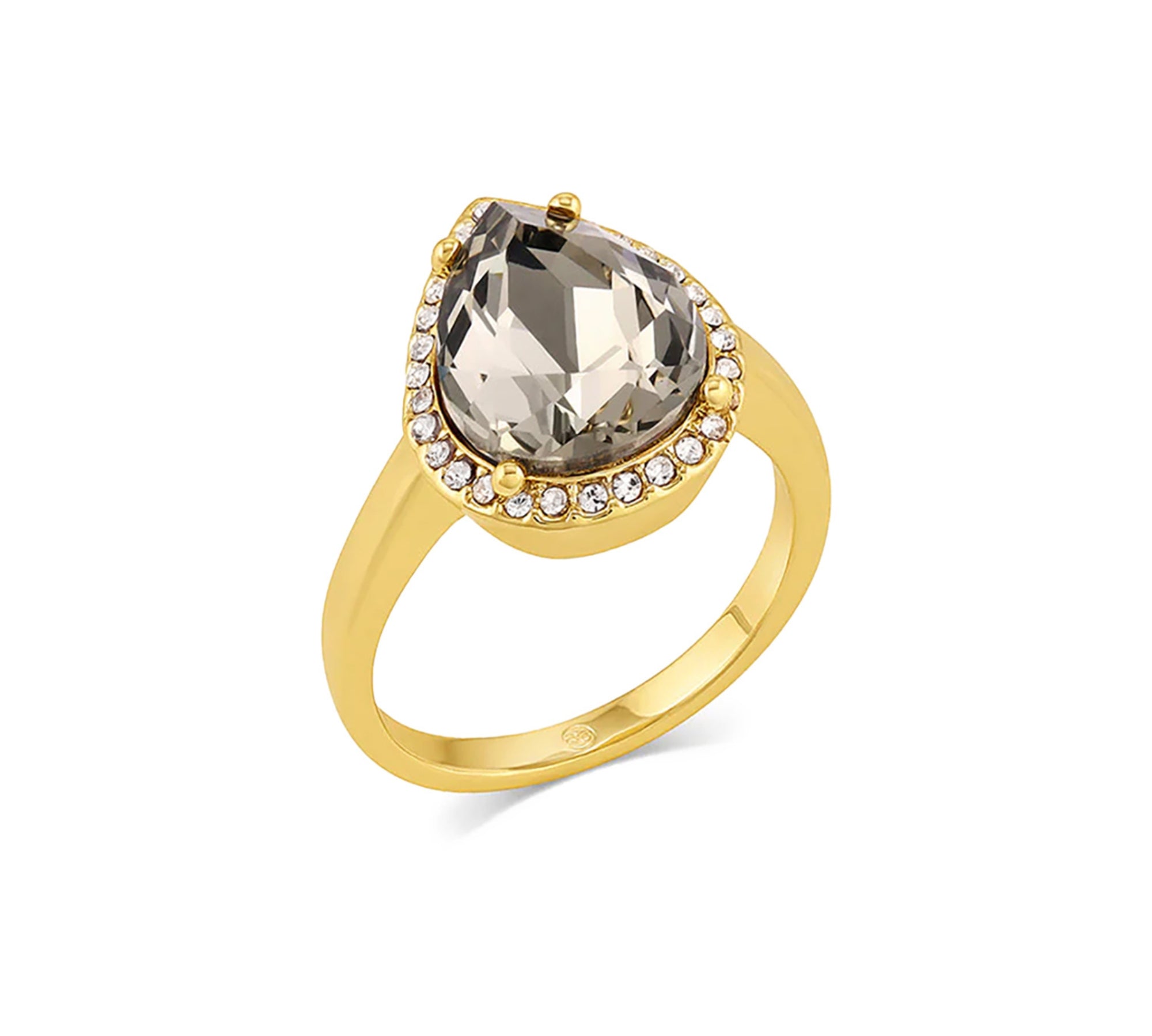 Anillo princesa de cristal ahumado enchapado en oro de 18K de AMBAR Joyería Fina