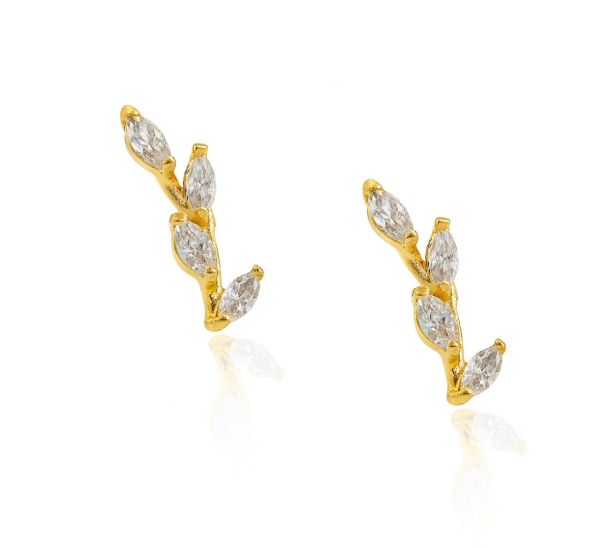 aretes Bali hojitas trepador con cristal elaborado en oro laminado de AMBAR joyería