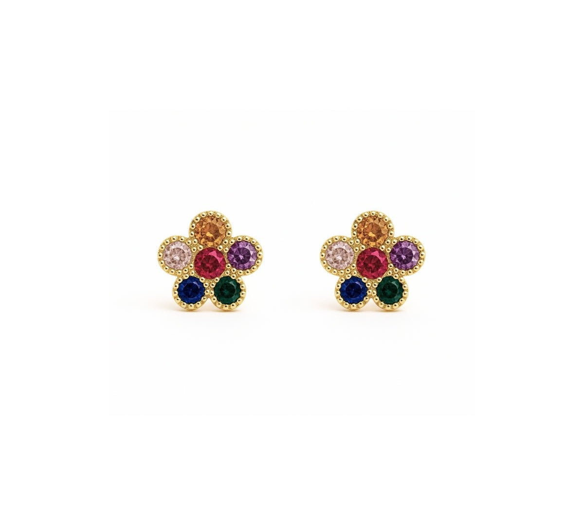 arete roseta de cristal rainbow elaborado en oro laminado de AMBAR joyería