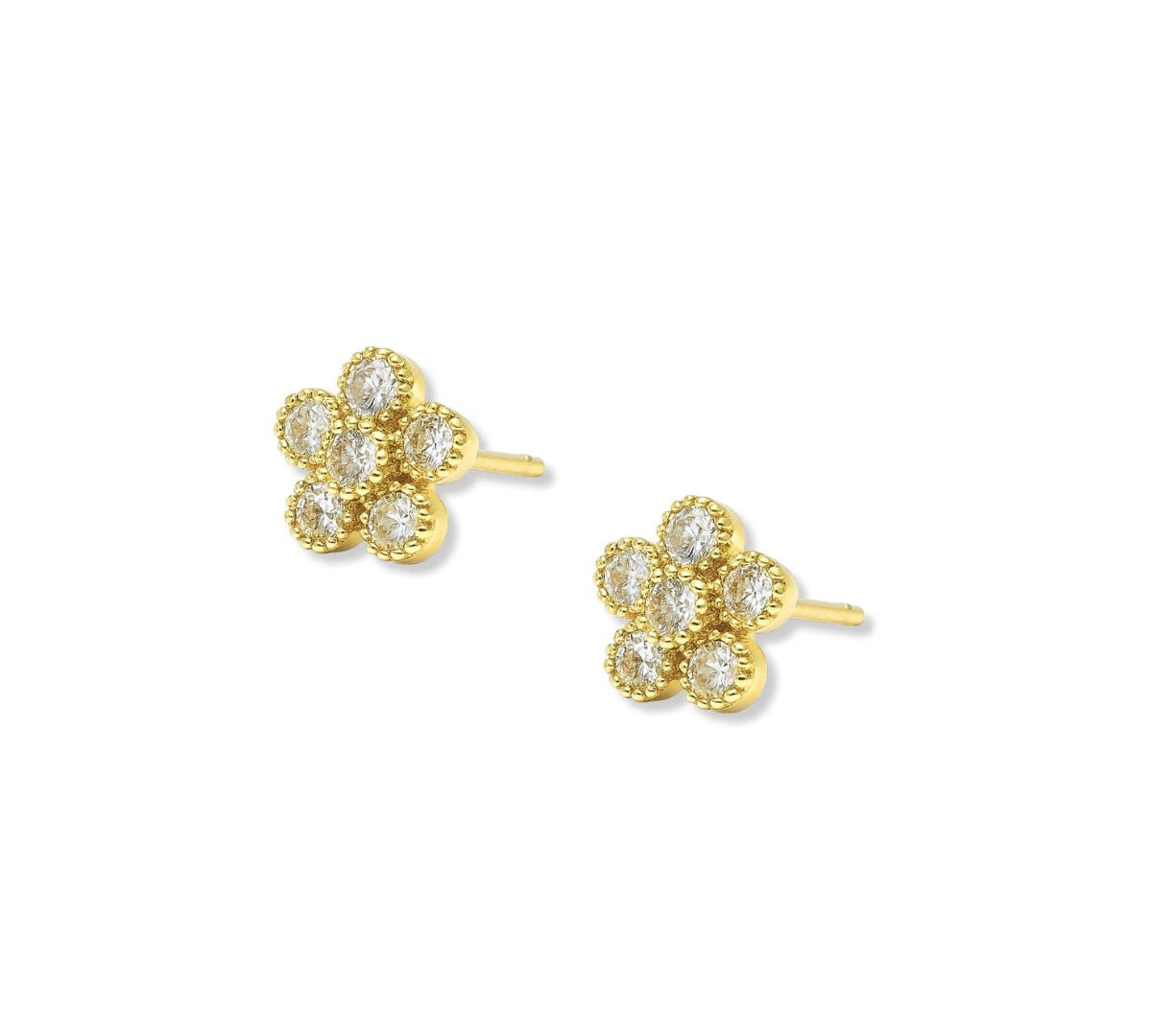 arete florecita de crital elaborado en oro laminado de AMBAR joyería