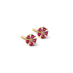 arete roseta de cristal color rubi elaborado en oro laminado de AMBAR joyería