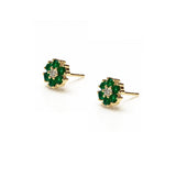arete roseta de cristal color verde esmeralda elaborado en oro laminado de AMBAR joyería