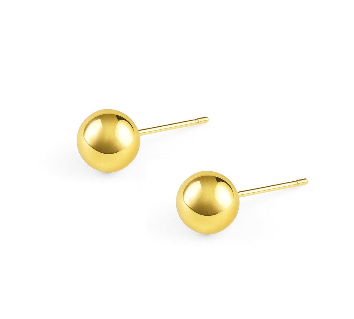 Aretes de broquel Tita, diseño de bola lisa de 7mm de perfil, en acabado pulido de oro laminado