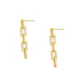 Aretes colgantes de eslabones de cadena y broquel, vistos de perfil, en oro laminado de AMBAR Joyería