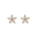 arete flor de 5 petalos con cristal elaborado en oro laminado de AMBAR joyería