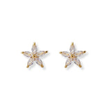 arete flor de 5 petalos con cristal elaborado en oro laminado de AMBAR joyería