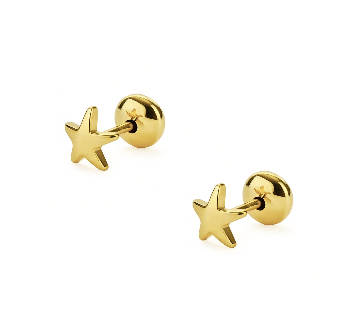 aretes para niña estrellita tiny con tope especial elaborado en oro laminado de AMBAR joyería