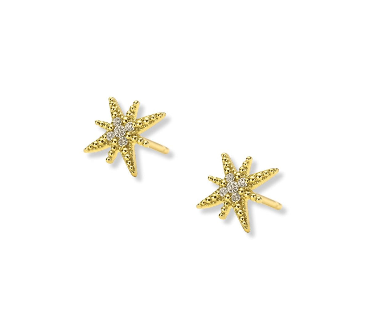 Aretes Estrella Polar mini de costado con cristales elaborado en oro laminado de AMBAR Joyería Fina
