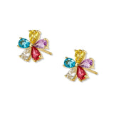 Aretes flor arco iris tamaño 1.4 cm de perfil con circones de colores de AMBAR joyería