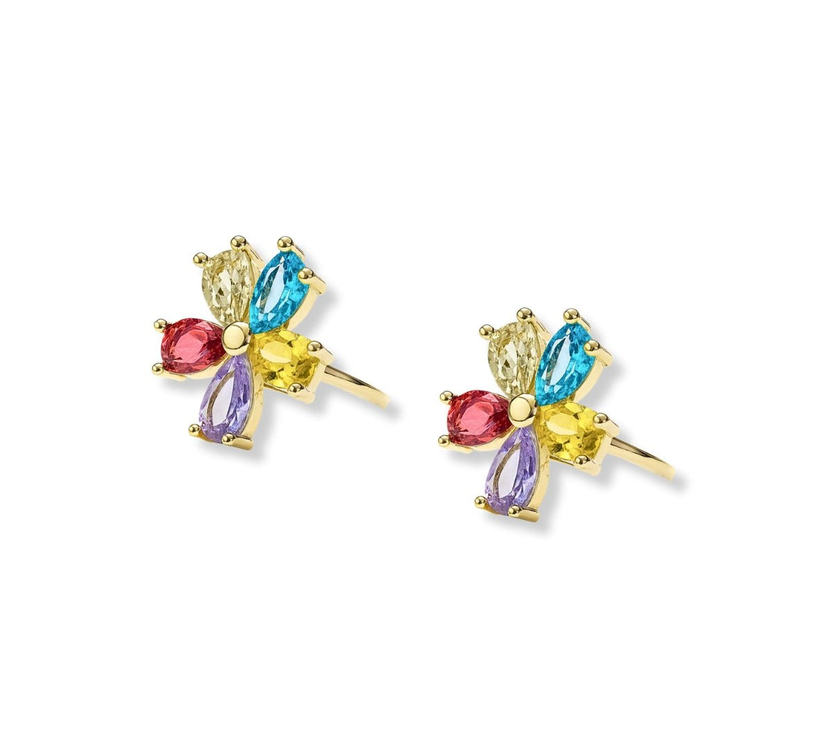 arete flor de colores con cristales elaborado en oro laminado de AMBAR joyería