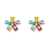 Aretes flor arco iris tamaño 1.4 cm con circones de colores de AMBAR joyería