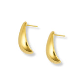 Aretes de gota curva, tipo chunky/bold, lisos de oro laminado, vista de perfil de Ambar Joyeria