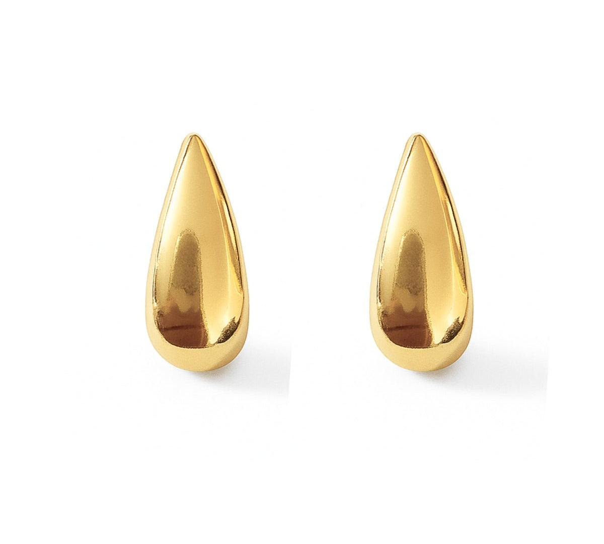 Aretes de broquel en forma de gota abultada, en acabado brillante de oro laminado