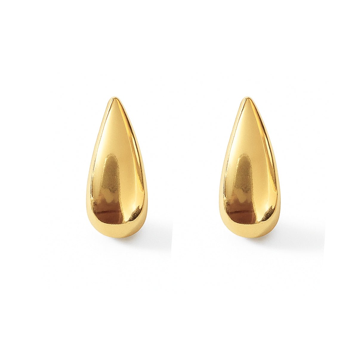 Aretes de broquel en forma de gota abultada, en acabado brillante de oro laminado