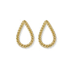 Aretes Julieta Trenzados en oro laminado con diseño calado en forma de gota y textura trenzada de AMBAR Joyería Fina.