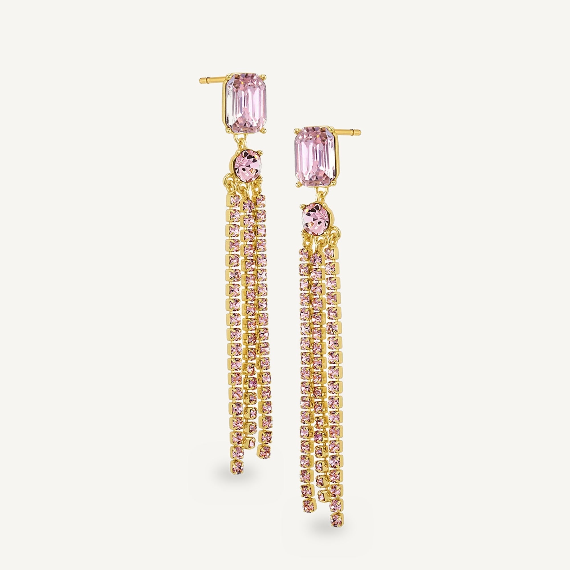 Aretes escalonados Kingston rosados enchapado en oro de 18K de AMBAR Joyería Fina