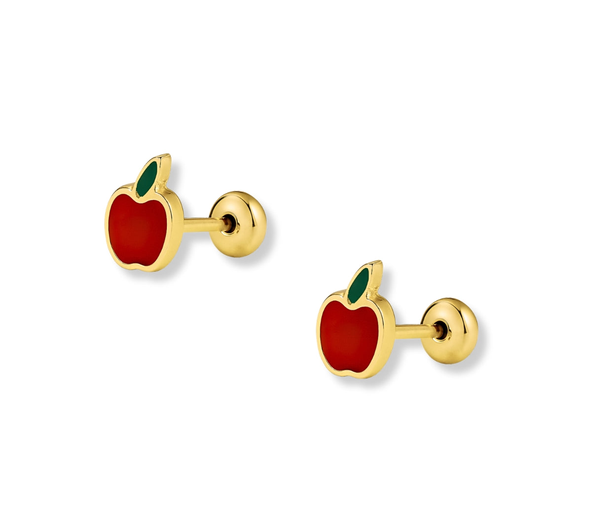 Aretes manzanita, esmaltados con tope especial coquetos para niñas elaborados en oro laminado de AMBAR joyería