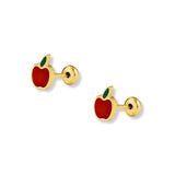 Aretes manzanita, esmaltados con tope especial coquetos para niñas elaborados en oro laminado de AMBAR joyería