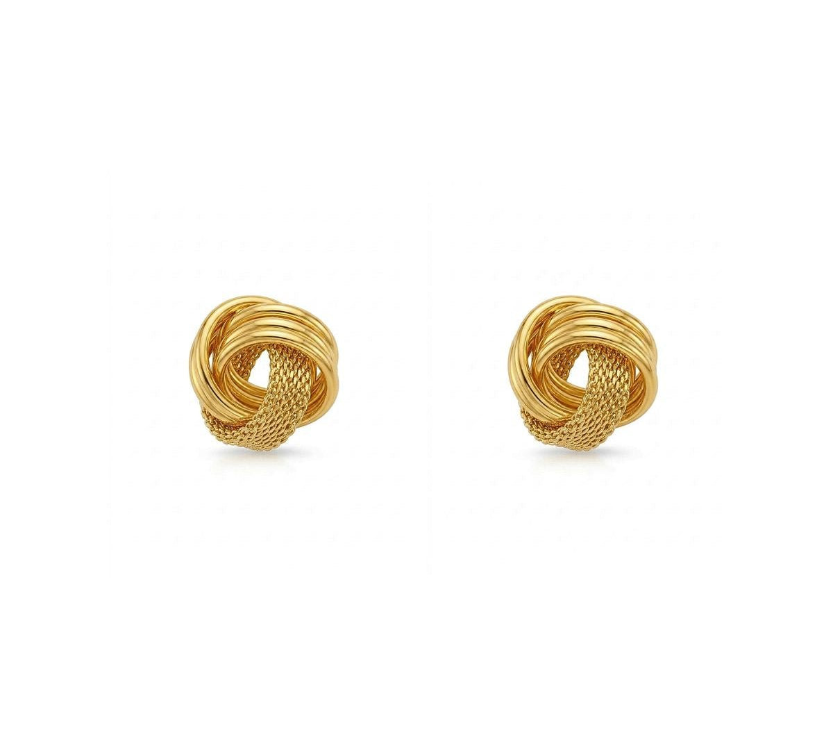 Aretes tipo topo de plata de ley 925 con enchape de oro 18k en diseño de nudo texturado