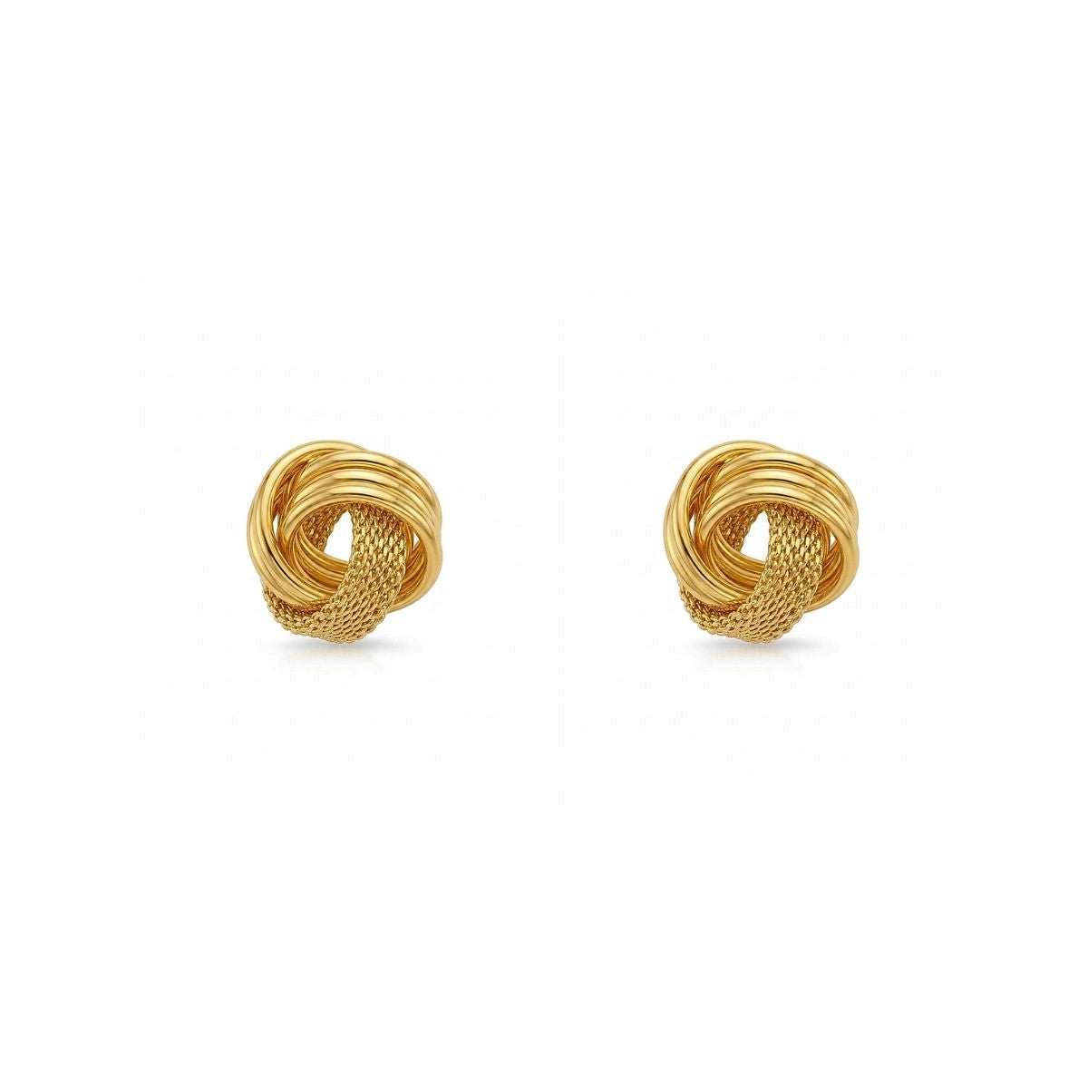 Aretes tipo topo de plata de ley 925 con enchape de oro 18k en diseño de nudo texturado