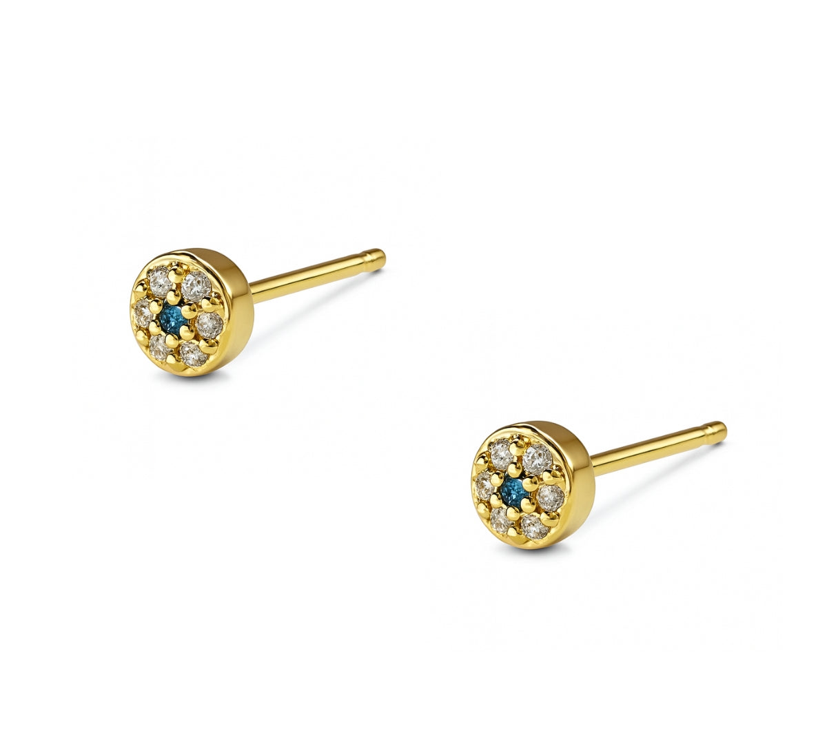 Aretes mini ojito con cristal de lado elaborado en oro laminado de AMBAR joyería