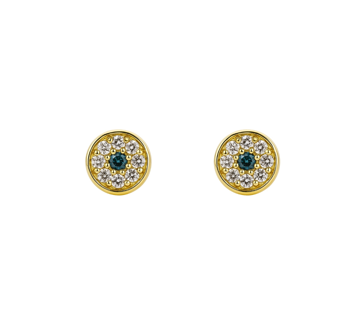 Aretes mini ojito con cristal elaborado en oro laminado de AMBAR joyería