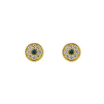 Aretes mini ojito con cristal elaborado en oro laminado de AMBAR joyería