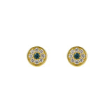 Aretes mini ojito con cristal elaborado en oro laminado de AMBAR joyería