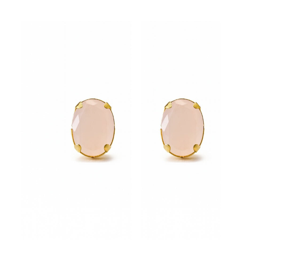 arete ovalados nua de cristal rosado elaborado en oro laminado de AMBAR joyería