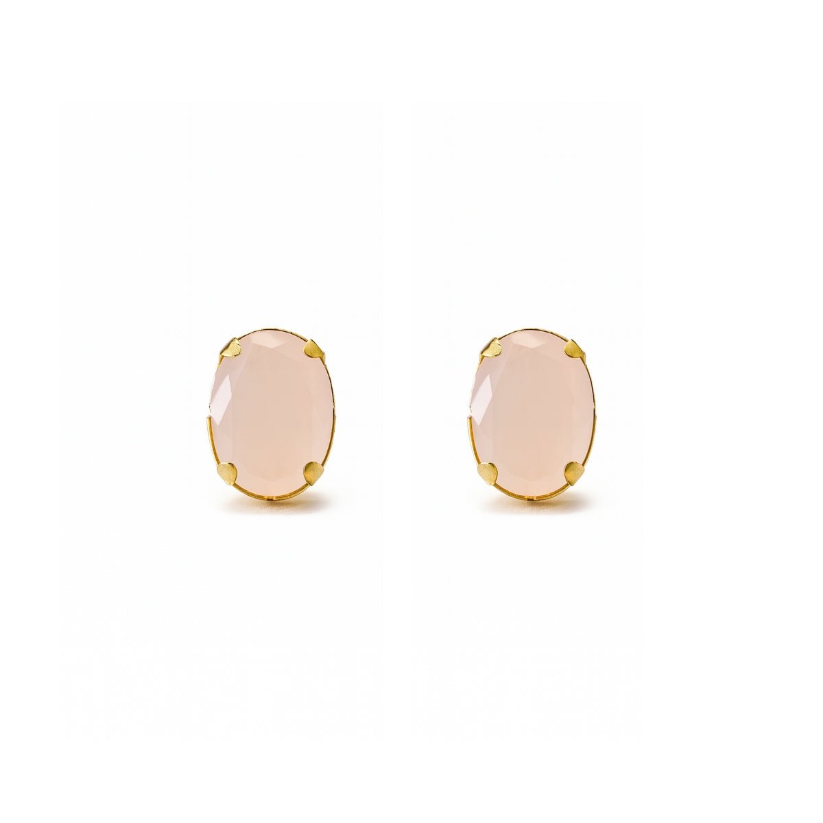 arete ovalados nua de cristal rosado elaborado en oro laminado de AMBAR joyería