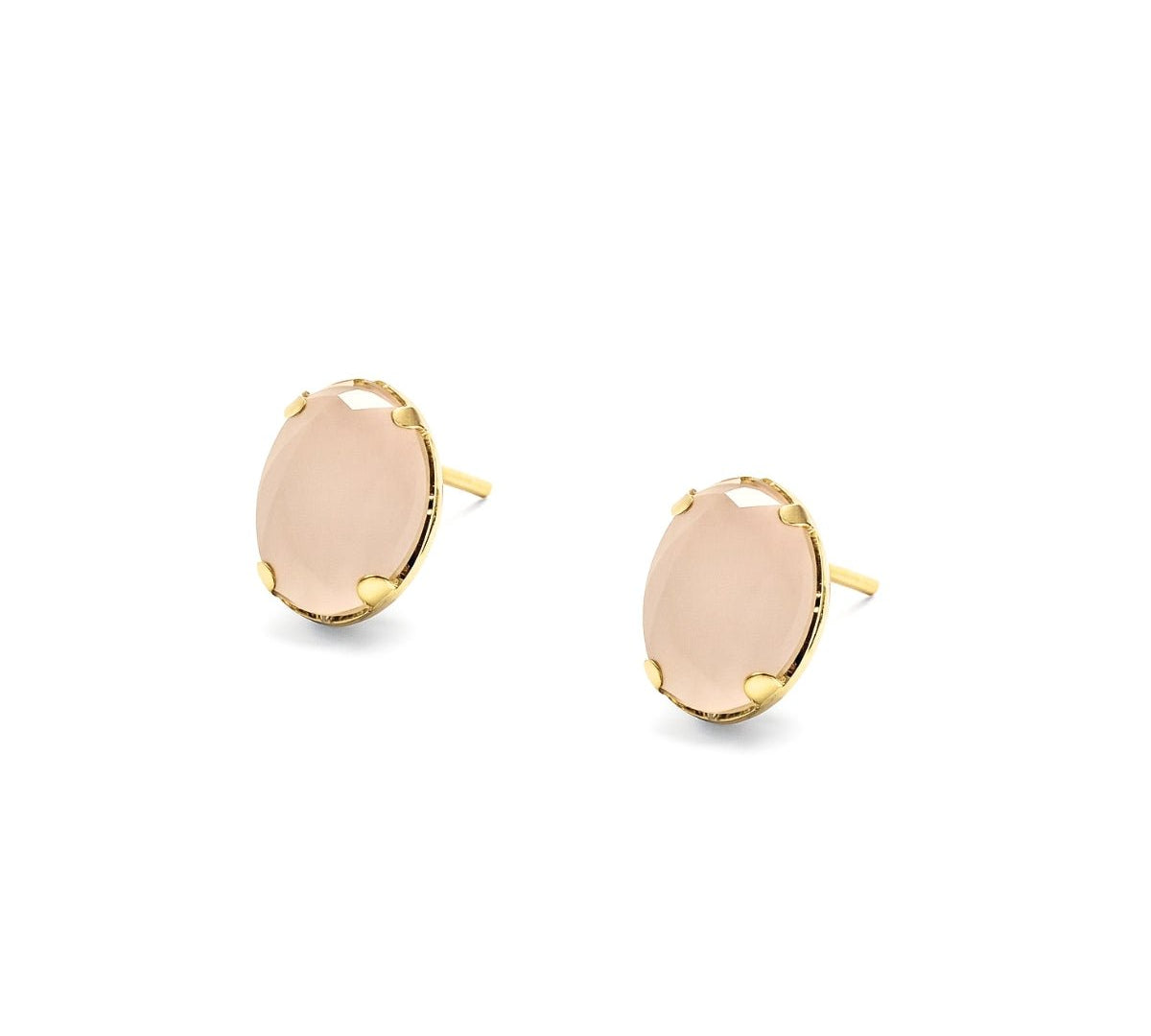 arete ovalados nua de cristal rosado de lado elaborado en oro laminado de AMBAR joyería