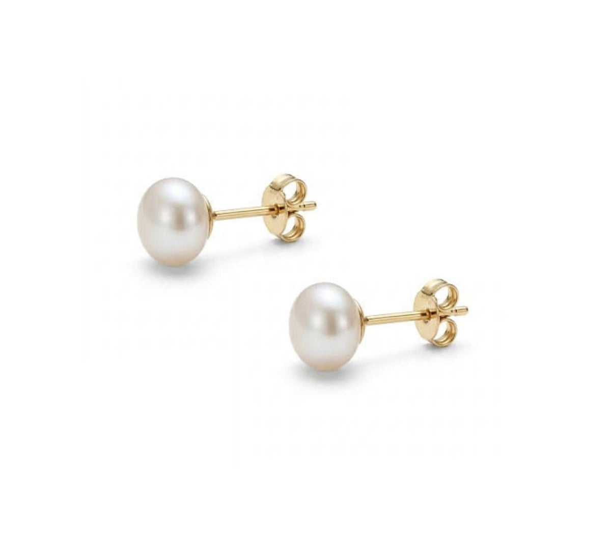 Par de aretes de perla natural blanca con base de gold filled de 14k.