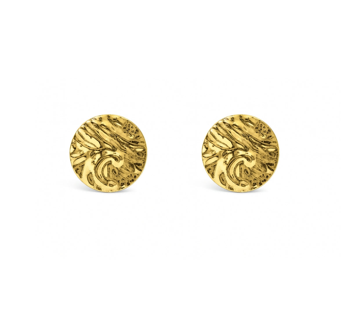 Aretes Mely en forma de platillo con textura elaborado en Oro laminado de AMBAR joyería