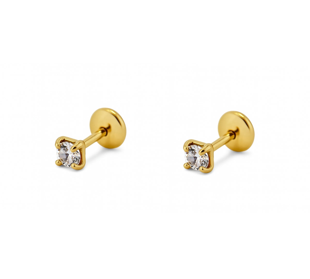 aretes mini punto de luz para niñas elaborado con oro laminado de AMBAR joyería