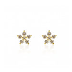arete florecita dani de 5 pétalos con cristal de frente elaborado en oro laminado de AMBAR joyería