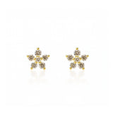arete florecita dani de 5 pétalos con cristal de frente elaborado en oro laminado de AMBAR joyería