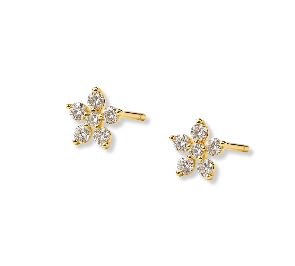 arete florecita dani de 5 pétalos con cristal elaborado en oro laminado de AMBAR joyería