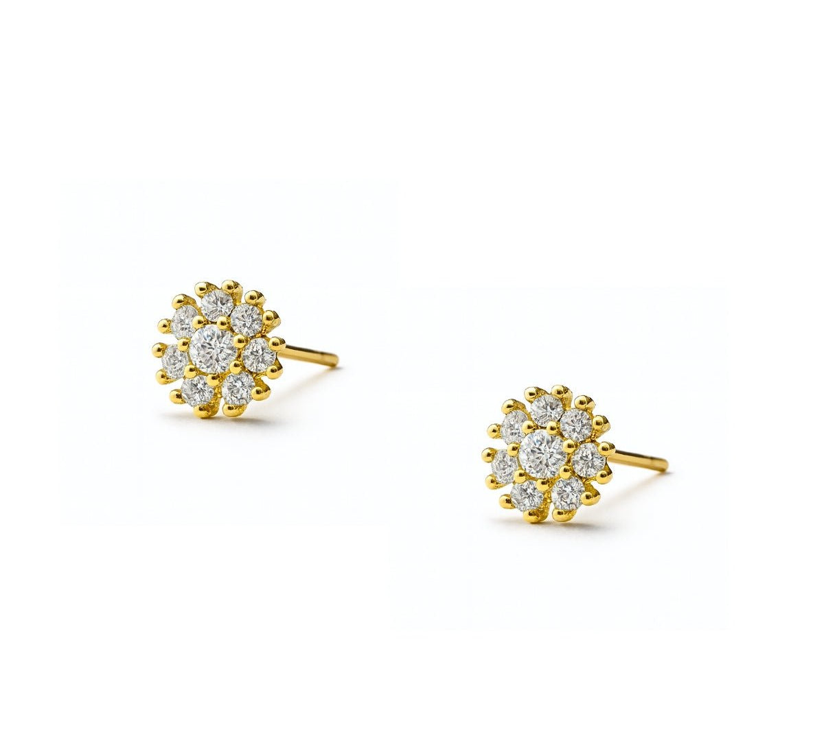 aretes roseta emy de 0.4 cm con cristales de perfil elaborado en oro laminado de AMBAR joyería
