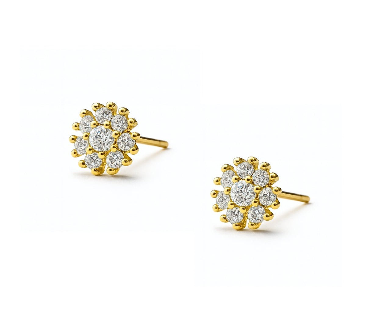 aretes roseta emy de 0.6 cm con cristales de perfil elaborado en oro laminado de AMBAR joyería