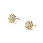aretes roseta emy de 0.6 cm con cristales de perfil elaborado en oro laminado de AMBAR joyería