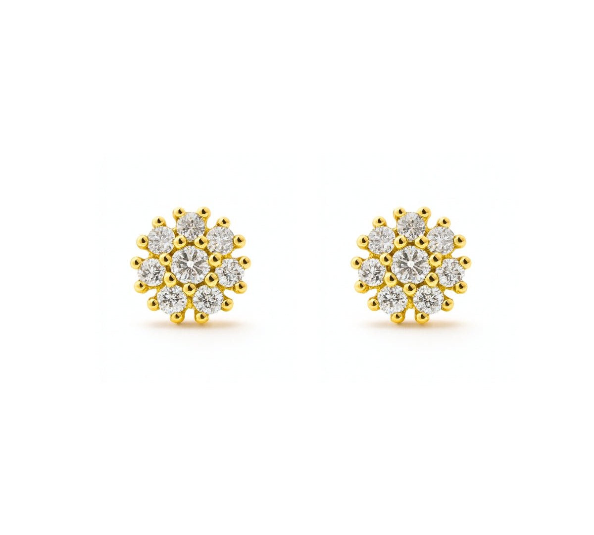 aretes roseta emy de 0.6 cm con cristales elaborado en oro laminado de AMBAR joyería