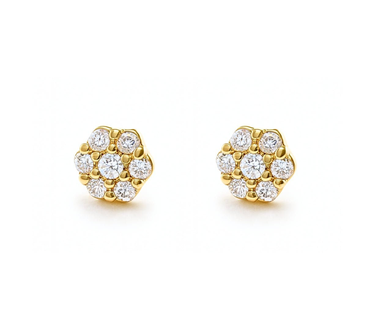 aretes roseta flavia de 0.8 cm con cristales elaborado en oro laminado de AMBAR joyería