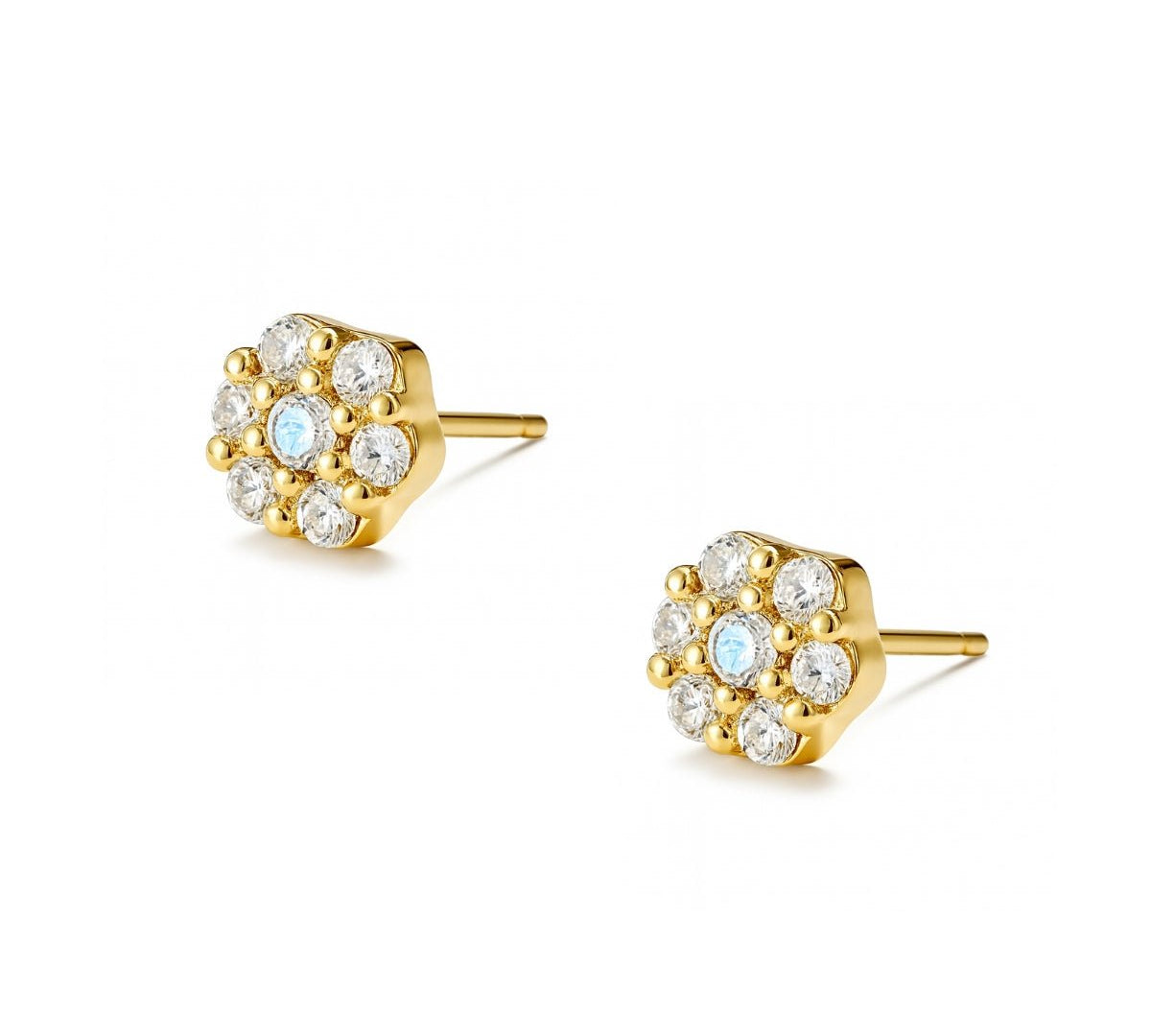 aretes roseta flavia de 0.8 cm con cristales de perfil elaborado en oro laminado de AMBAR joyería