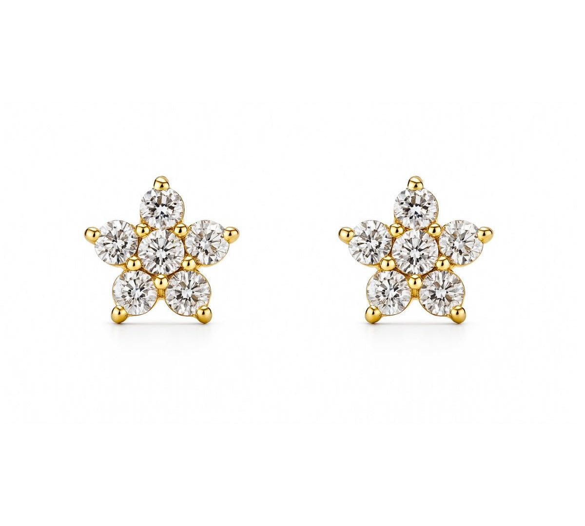 aretes roseta stella con cristales de frente elaborados en oro laminado de AMBAR Joyería