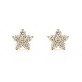 aretes roseta stella con cristales de frente elaborados en oro laminado de AMBAR Joyería