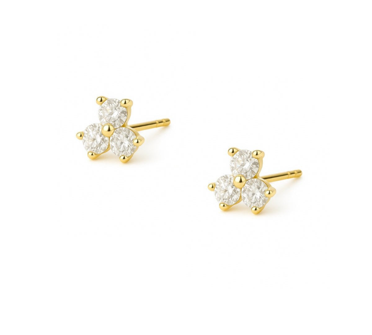 Aretes de trébol de tres hojas  con cristales elaborados en oro laminado de ambar joyería